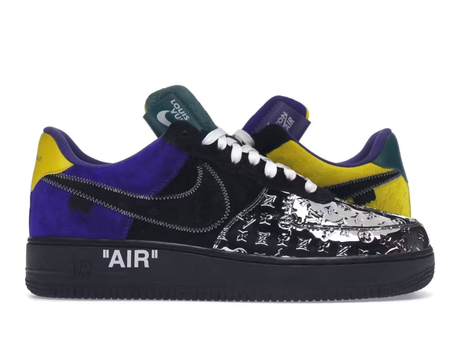 LV Nike Air Force 1 Low By Virgil Abloh Black Metallic Silver